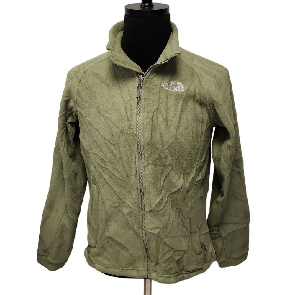 The North Face Womens Avocado Green Long Sleeve Full Zip Fleece Jacket Size M